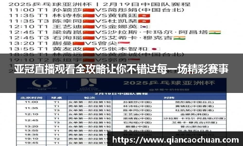 亚冠直播观看全攻略让你不错过每一场精彩赛事