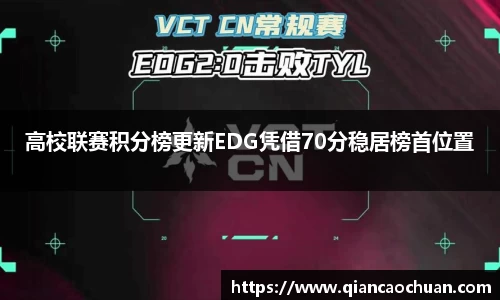 高校联赛积分榜更新EDG凭借70分稳居榜首位置